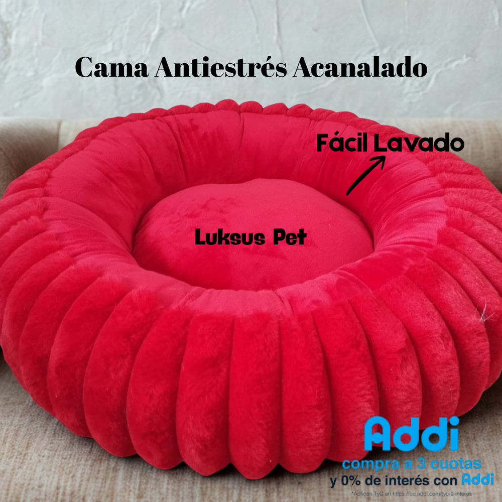 Camita Tipo Dona Acanalada – Suave, Antiestrés y Abrigada 🐾 - ¡Envío Gratis + Obsequio!