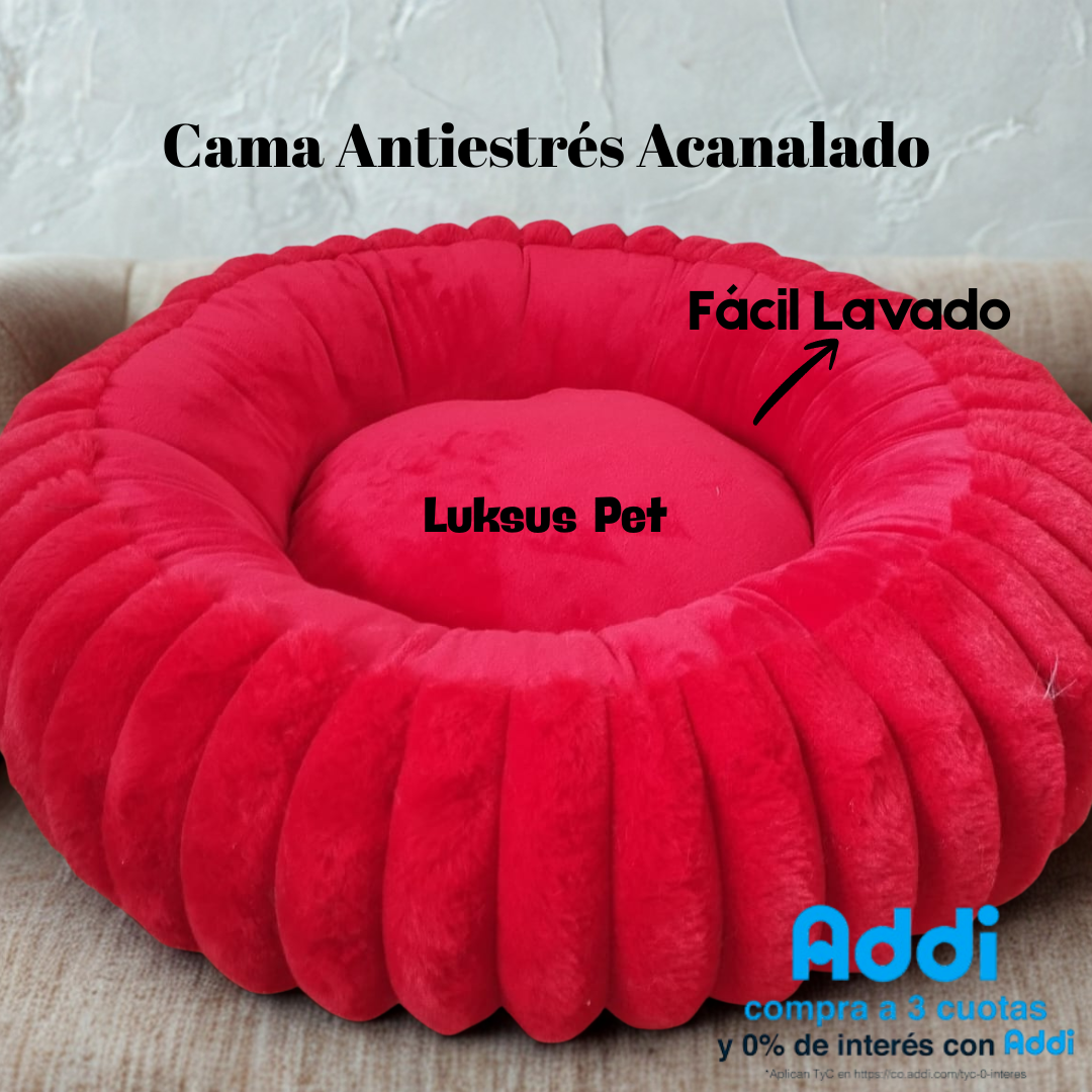 Camita Tipo Dona Acanalada – Suave, Antiestrés y Abrigada 🐾 - ¡Envío Gratis + Obsequio!