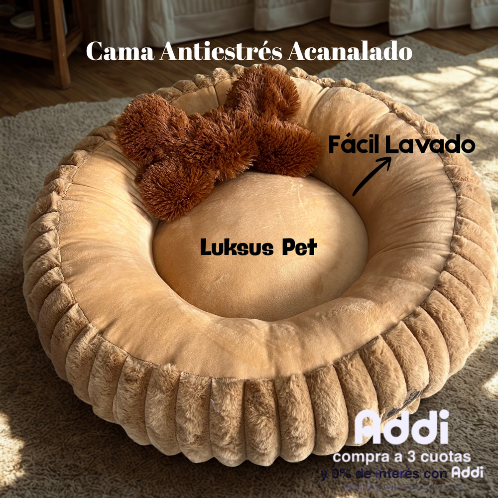Camita Tipo Dona Acanalada – Suave, Antiestrés y Abrigada 🐾 - ¡Envío Gratis + Obsequio!